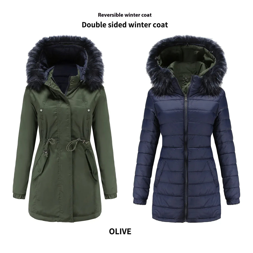 Double-Sided Detachable Fur Collar Quilted Parka 2026 - Versatile Winter Coat - DanaFashionstore
