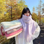 Macaron Solid Color Thick Braid Tassel Shawl - DanaFashionstore