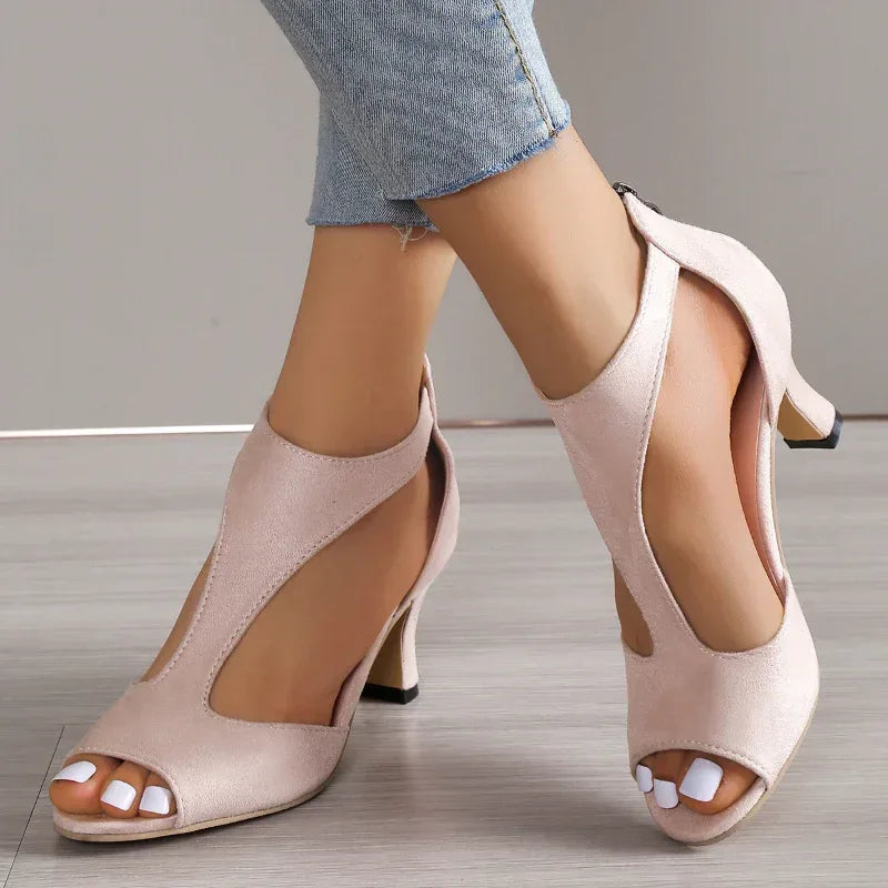 Women's Zippered High Heeled Fish Beak Sandals - DanaFashionstore