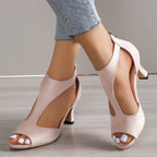 Women's Zippered High Heeled Fish Beak Sandals - DanaFashionstore