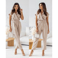Plus Size Waist-controlled Lace-up Short Sleeve Jumpsuit