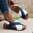Summer Wedges Sandals With Colorblock Cross-strap Design Casual Thick-soled Roman Shoes For Women - DanaFashionstore