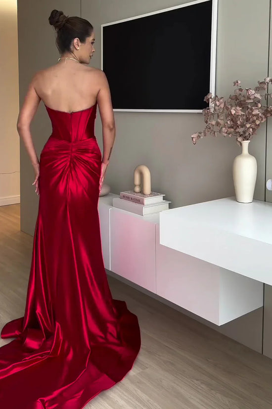 Tube Top Slit Red Extra Long Evening Dress - DanaFashionstore