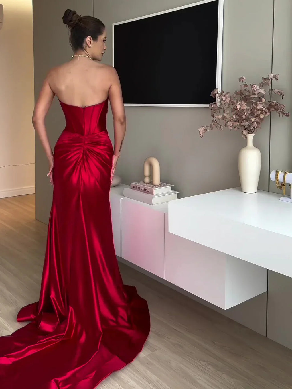 Tube Top Slit Red Extra Long Evening Dress - DanaFashionstore
