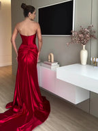 Tube Top Slit Red Extra Long Evening Dress - DanaFashionstore