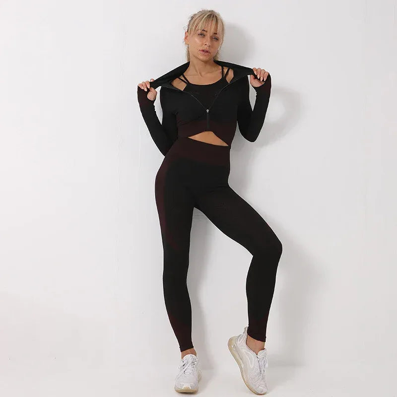 3PCS Yoga Set Seamless Sport Set Women Gym Clothing Leggings Women Crop Top Sports Bra Women Fitness Gym Set Womens Outfits Tracksuit - DanaFashionstore