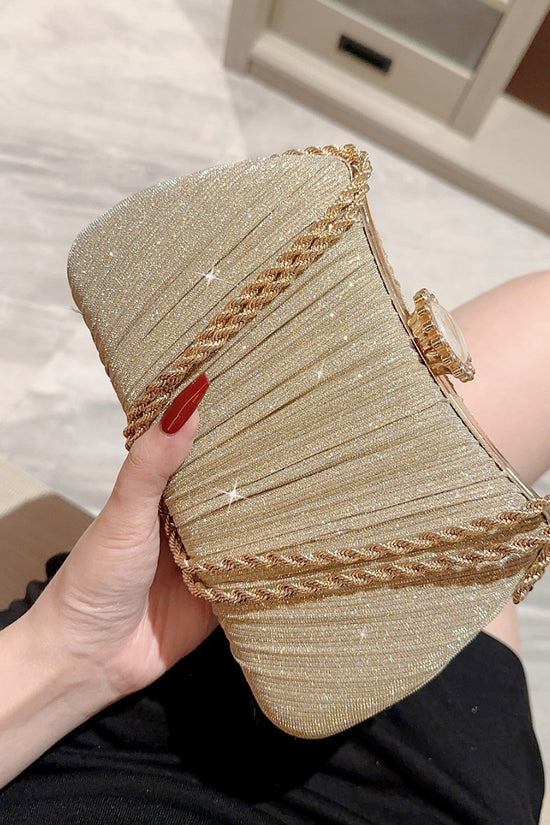 Shiny Pleated Evening Party Dress One Shoulder Prom Bag - Dana Fashion