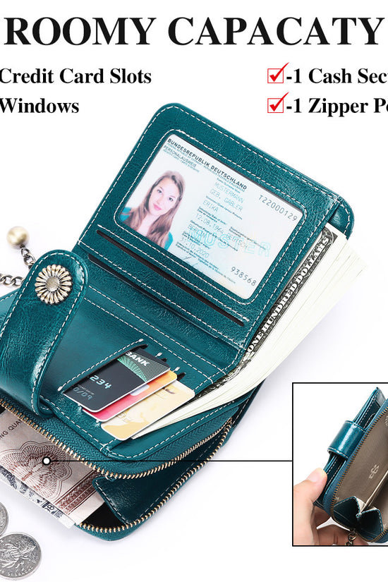 Oil Wax Genuine Leather Lady's Wallet European And American Style