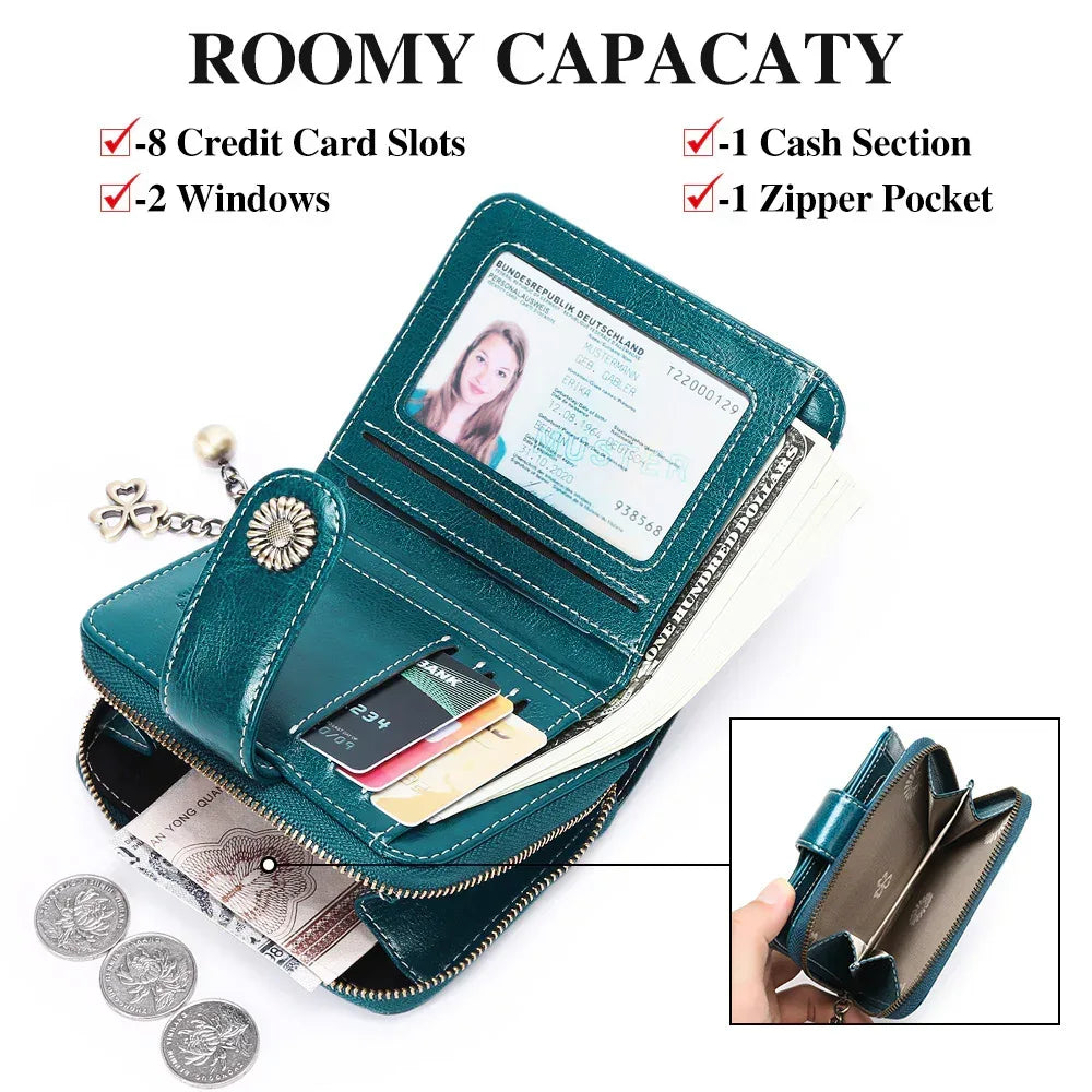 Oil Wax Genuine Leather Lady's Wallet European And American Style - DanaFashionstore