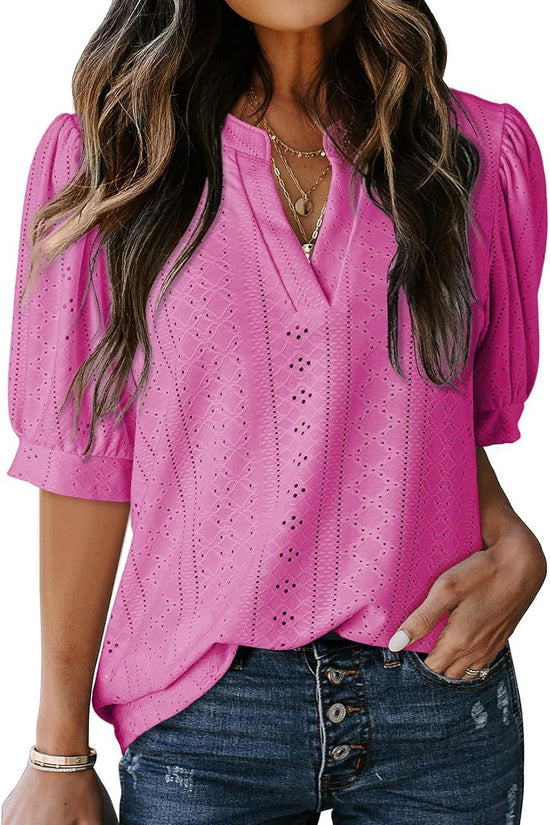 Women's Summer Business Casual Blouse V-neck Short Sleeve Shirt