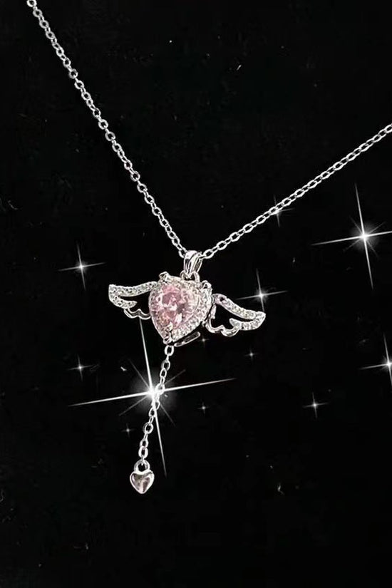 Moving Cupid Heart Angel Wings Tassel Necklace With Crystal Clavicle Chain Women Jewelry Gift Valentine's Day