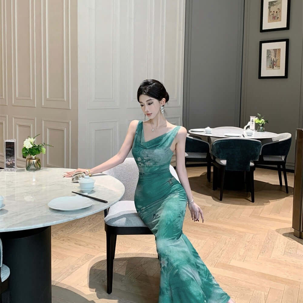 Pure Desire Butterfly Printed Mesh Dress Female $30.61 Dana Fashion Color: Green Size: L Women's clothing Product information: Pattern: Printing Skirt type: fishtail skirt Color: green Waist type: high waist Size: S,M,L,XL Style type: private clothing soc