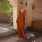 Fashion Sexy Long V-neck Sleeveless Split Backless Sling Dress