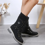 Plus Size Boots Women's Outer Wear Cloth Square Heel Side Zipper - DanaFashionstore