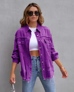 Fashion Ripped Shirt Jacket Female Autumn And Spring Casual Tops Womens Clothing - DanaFashionstore