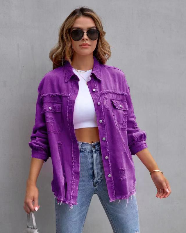 Fashion Ripped Shirt Jacket Female Autumn And Spring Casual Tops Womens Clothing - DanaFashionstore