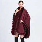 Rex Rabbit Fur Collar Shawl Irregular Oversized Knitted Cardigan Baggy Coat - DanaFashionstore