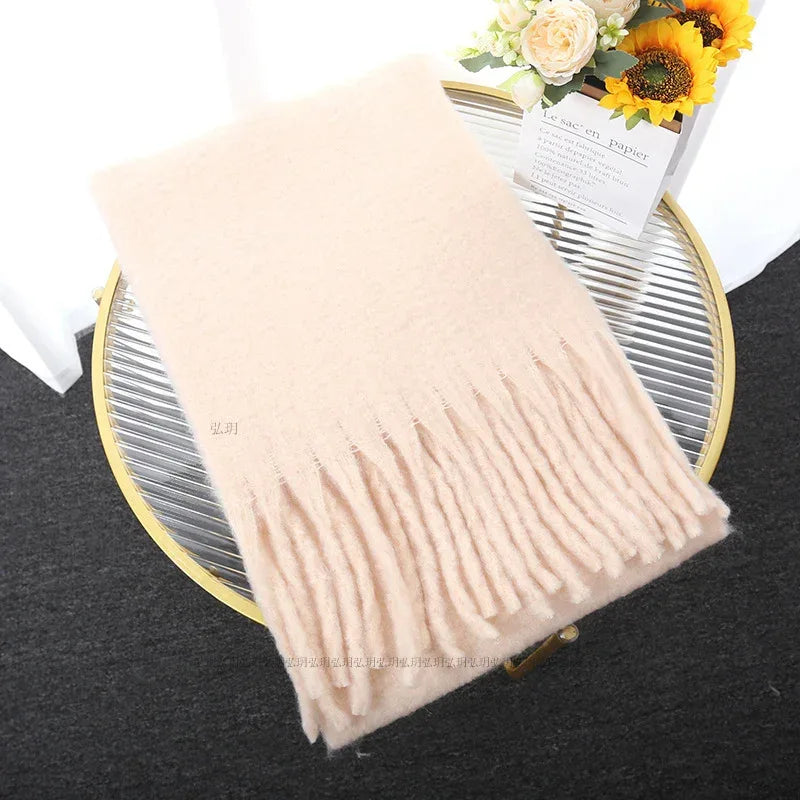 Macaron Solid Color Thick Braid Tassel Shawl - DanaFashionstore