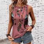 Women's Feather Print Vest Summer Print - DanaFashionstore