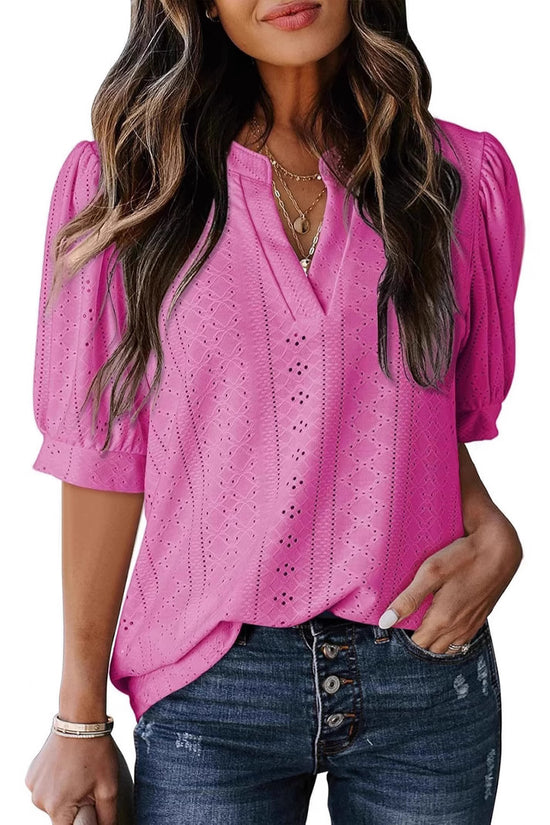 Women's Summer Business Casual Blouse V-neck Short Sleeve Shirt