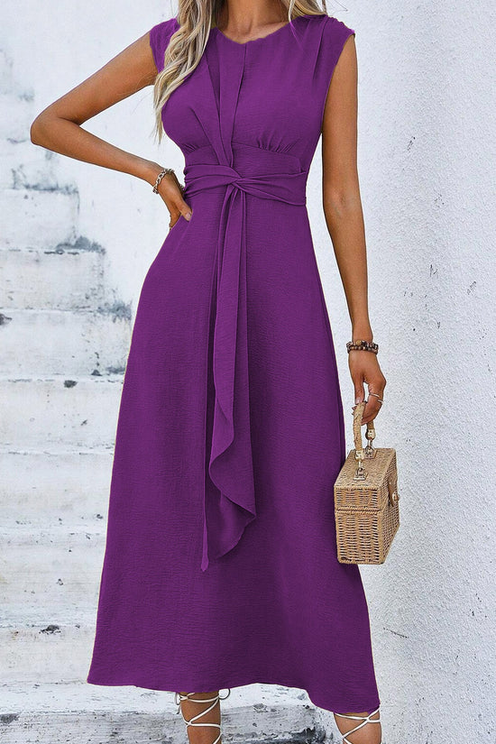 Solid Color Waist Tight Tied Dress Women