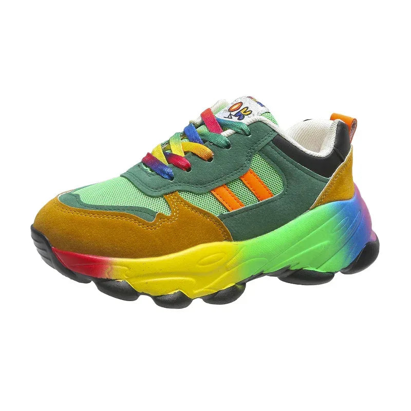 Women's Fashion Thick Bottom Colorful Front Lace-up Sneakers - DanaFashionstore