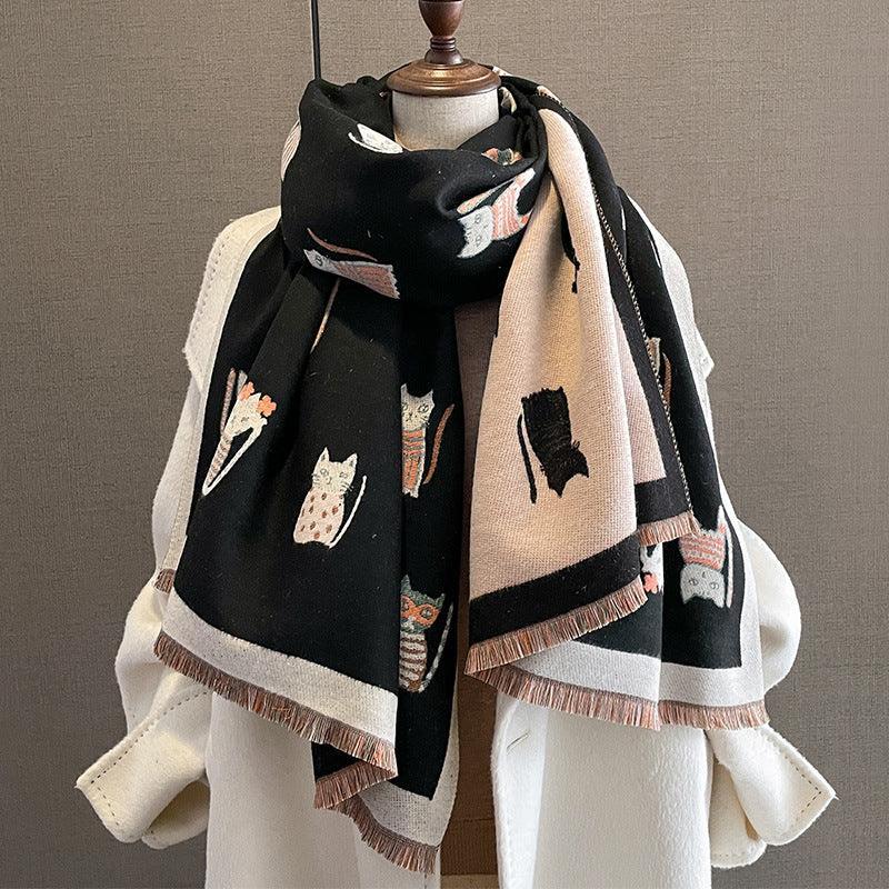 Fashion Artificial Cashmere Scarf Female Winter Korean Style Versatile Student Thickened Scarf Dual-purpose Shawl Outer Match - DanaFashionstore