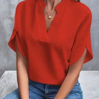 Summer Short-sleeved Chiffon Shirt New V-neck Shirt Women's Casual Versatile Clothing - DanaFashionstore