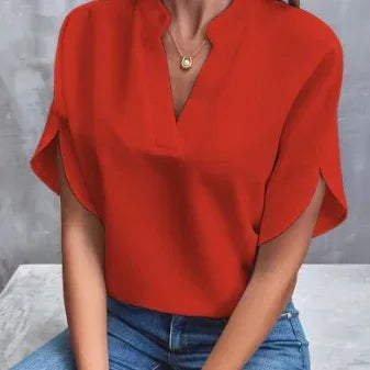 Summer Short-sleeved Chiffon Shirt New V-neck Shirt Women's Casual Versatile Clothing - DanaFashionstore