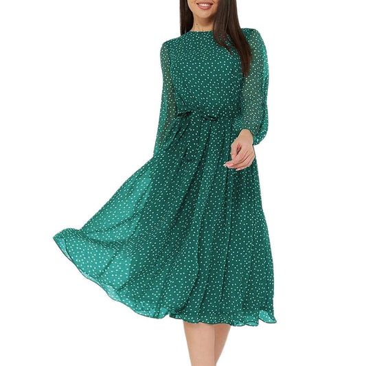 European And American Leisure Vacation Style Polka Dot Long Sleeve Maxi Dress $48.50 Dana Fashion Color: Black Size: L Women's clothing Product information: Pattern: Dots Skirt type: A- line skirt Color: white background, purple pattern, black, brown, dar