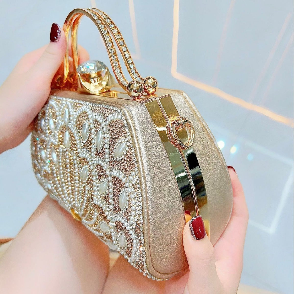 Women's Portable Solid Color Creative Rhinestone Handbag - Dana Fashion