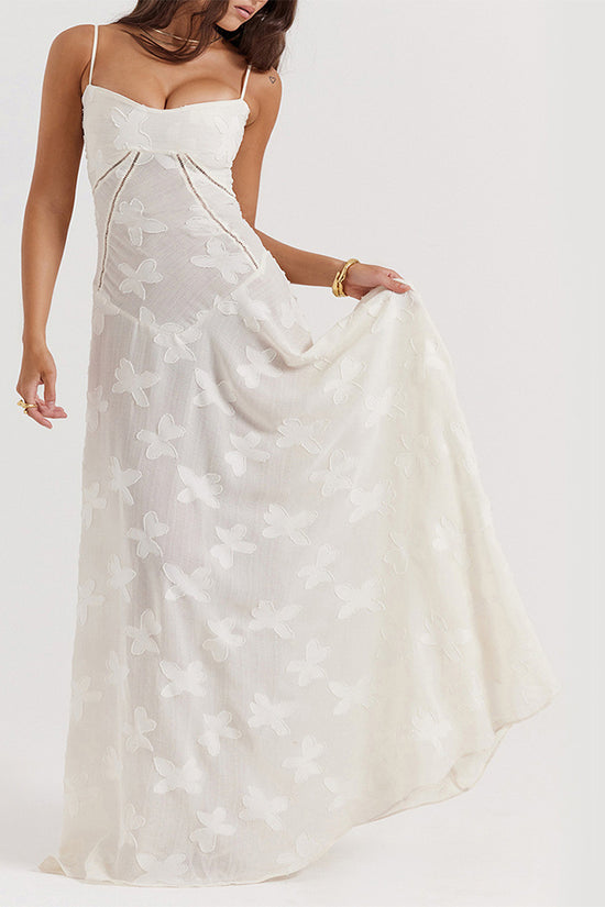 Sexy Flowers Lace Suspender Dress Summer Fashion Slim Back Lace-up Long Dresses Party Evening Club Clothing For Women