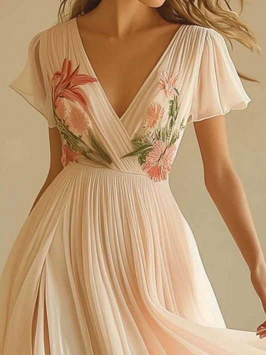Women's V-neck Short-sleeved Digital Printing Positioning Long Dress $69.90 Dana Fashion Color: Pink Size: L Women's clothing Product information: Color: Pink Size: S,M,L,XL,XXL Main composite material: Polyester Note: 1. Asian sizes are 1 to 2 sizes smal