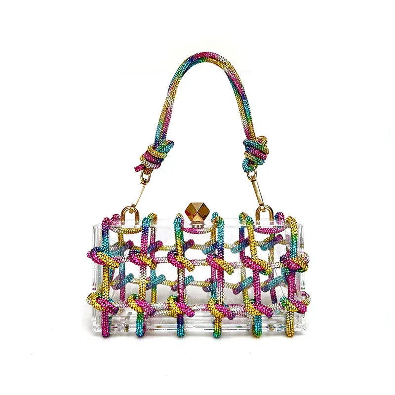 French Sweet Shiny Rhinestone Banquet Small Square Bag - DanaFashionstore