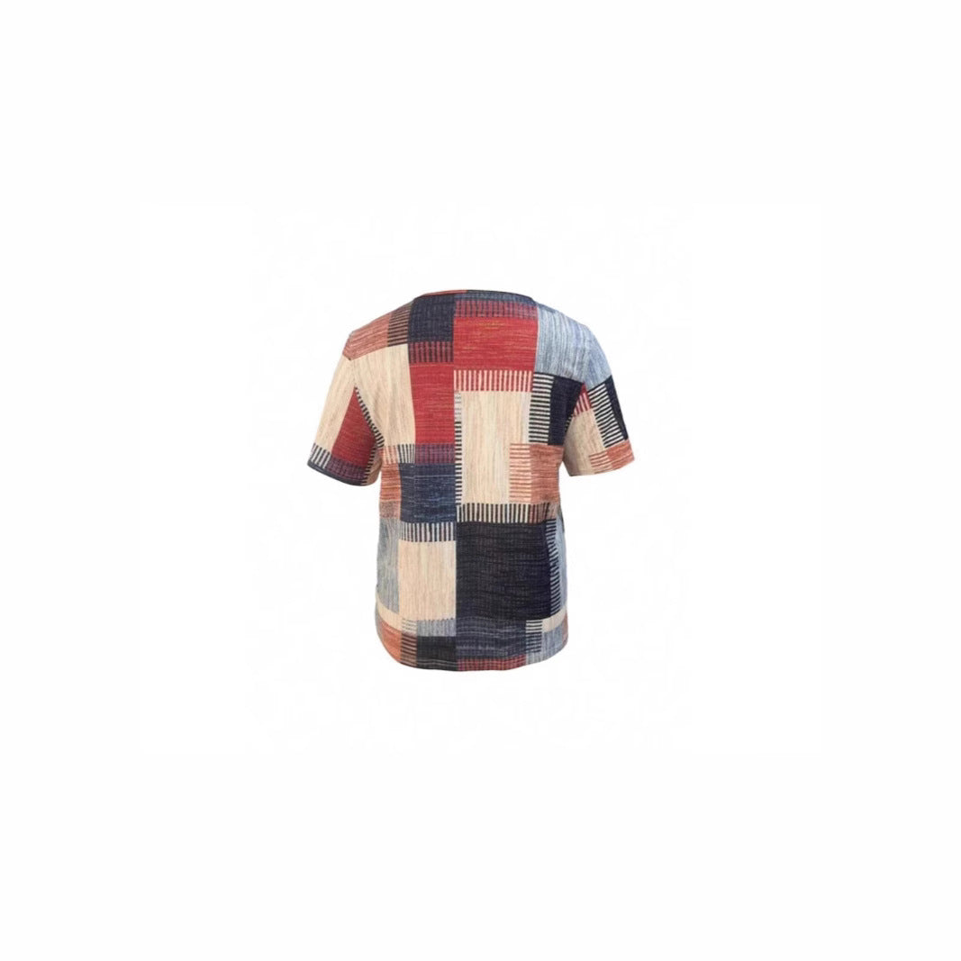 Fashion Casual All-match Square Pattern Short Sleeve