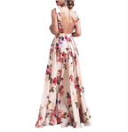 Open Back V-neck Suspender Print Large Hem Dress