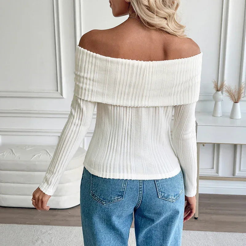 Women's French-style Off-shoulder Long-sleeved Sweater - DanaFashionstore