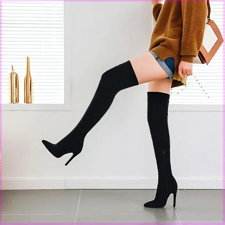 Women Stretch Knee Big Red Boots - DanaFashionstore
