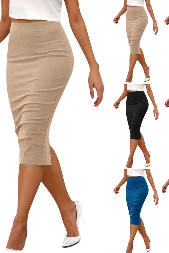 Pure Color Tight Hip Zipper Suit Skirt Mid-length