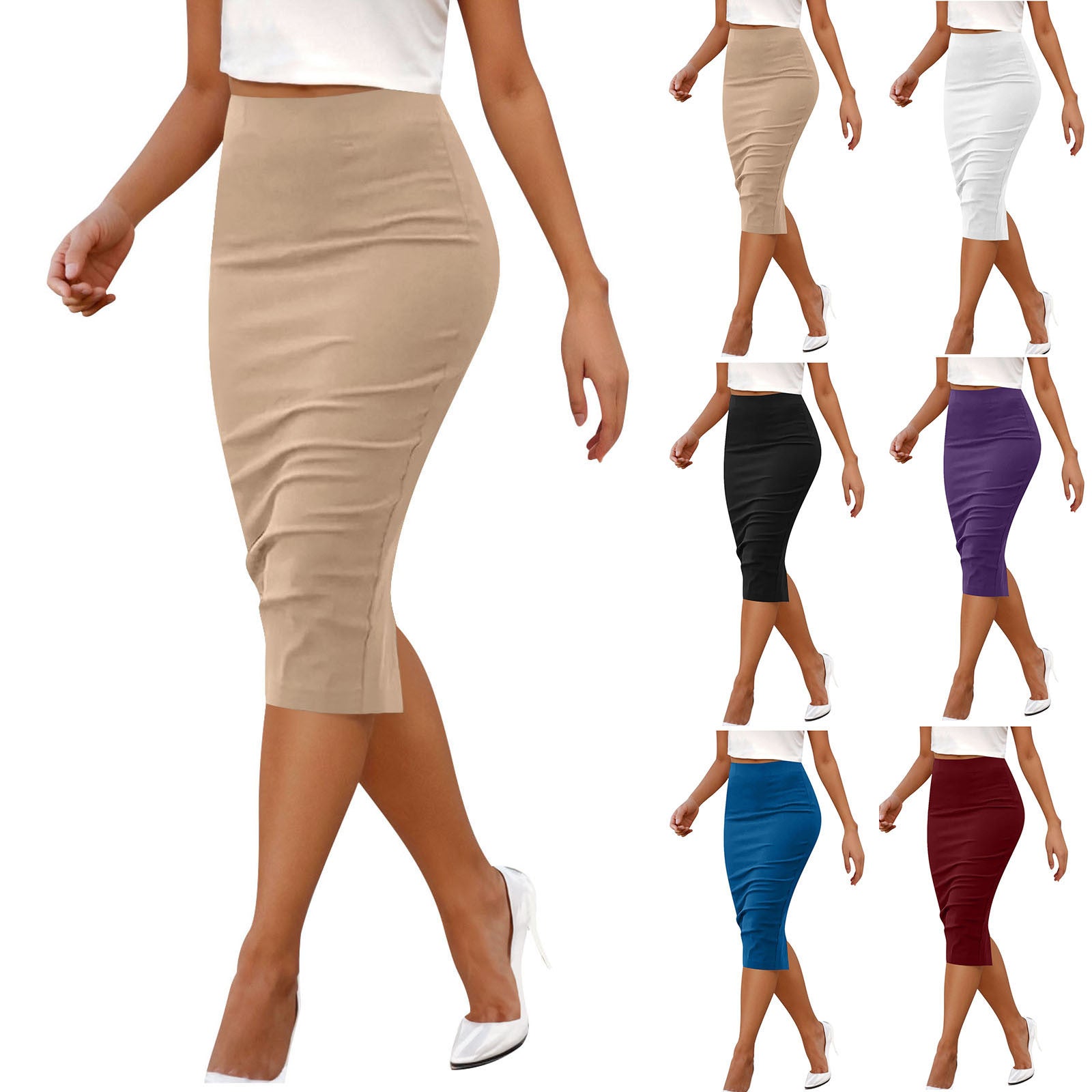 Pure Color Tight Hip Zipper Suit Skirt Mid-length