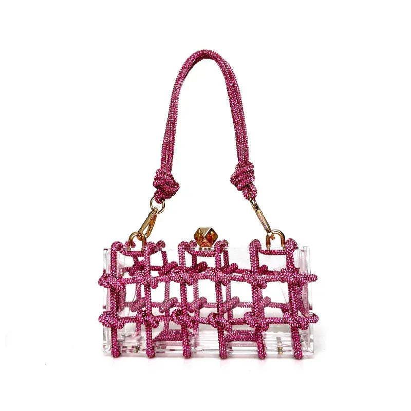 French Sweet Shiny Rhinestone Banquet Small Square Bag - DanaFashionstore