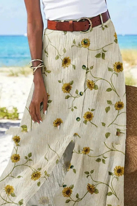 Women's Fashion Digital Print Button Skirt