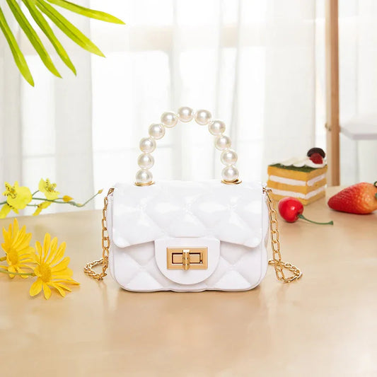 Children's Jelly Bag Rhombic Chain Pearl Handbag - DanaFashionstore