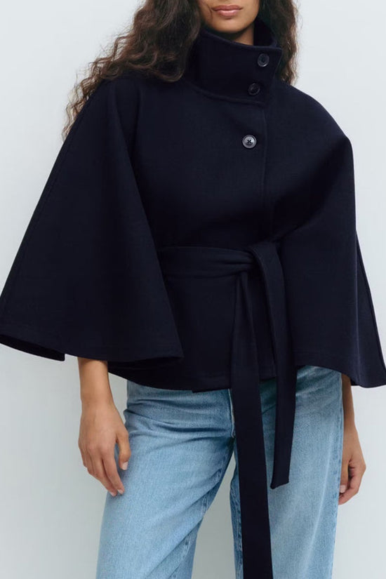 Winter High Neck Batwing Sleeve Coat With Belt Fashion Loose Elegant Button Top Trench Coat For Women Clothing