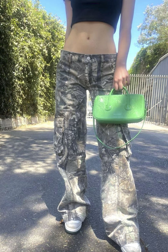 Casual Camouflage Cargo Pants Loose Overalls Summer Low Waist Straight Trousers With Pockets