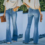 High Waist Bell Bottom Jeans Trendy Wear Washed Out Street Style Women's Denim Pants