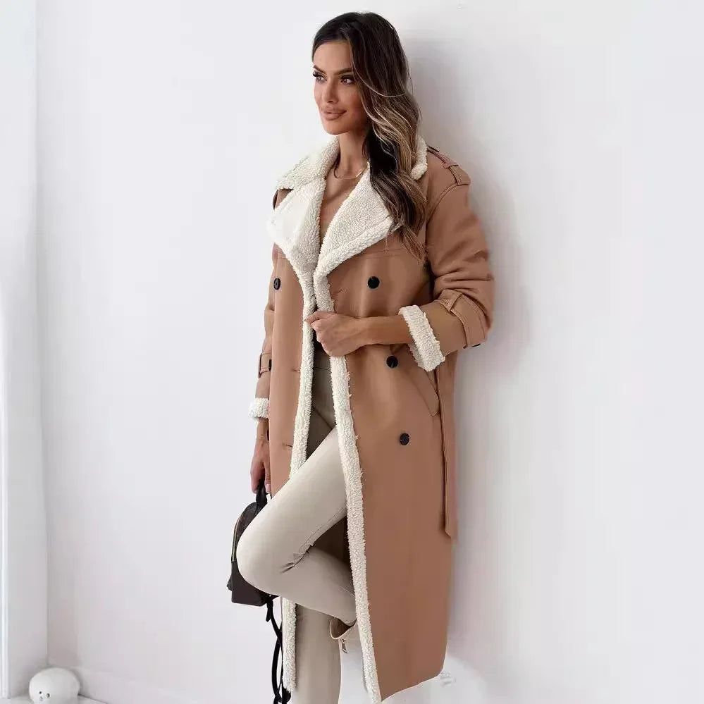 Winter Jacket With Belt Fashion Double Breasted Lapel Windbreaker Women's Long Trench Coat Mid-length Overcoat Clothing - DanaFashionstore