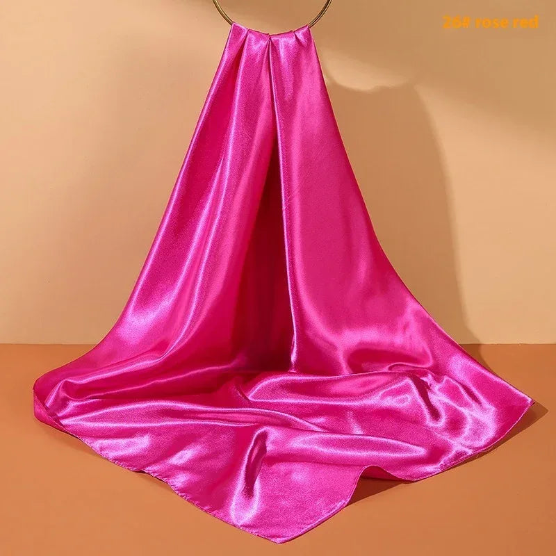 Pure Color Silk Scarf Artificial Silk 90cm Shiny Satin Shawl - DanaFashionstore