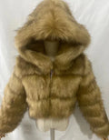 Short Hooded Faux Fur Long Sleeve Coat - DanaFashionstore
