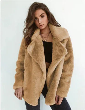 Sexy Plush Lapel Woolen Coat Women - DanaFashionstore